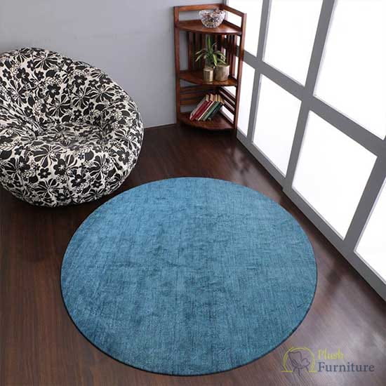 Round Area Rug Solid Blue